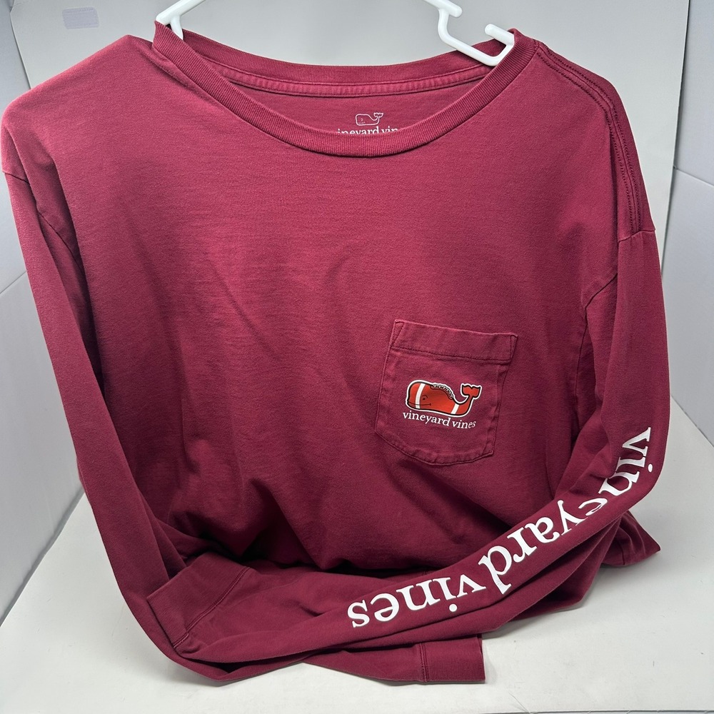 Vineyard Vines Pocket T-Shirt Men XL Maroon Football Whale Long Sleeve 1V010311